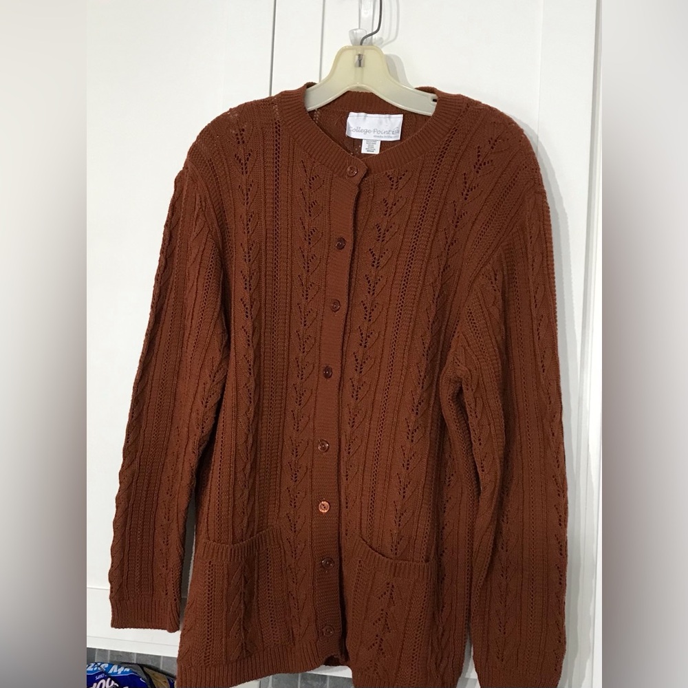 Vintage College Point Women's Button Up Knit Pink Cardigan Sweater